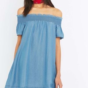 denim off the shoulder dress